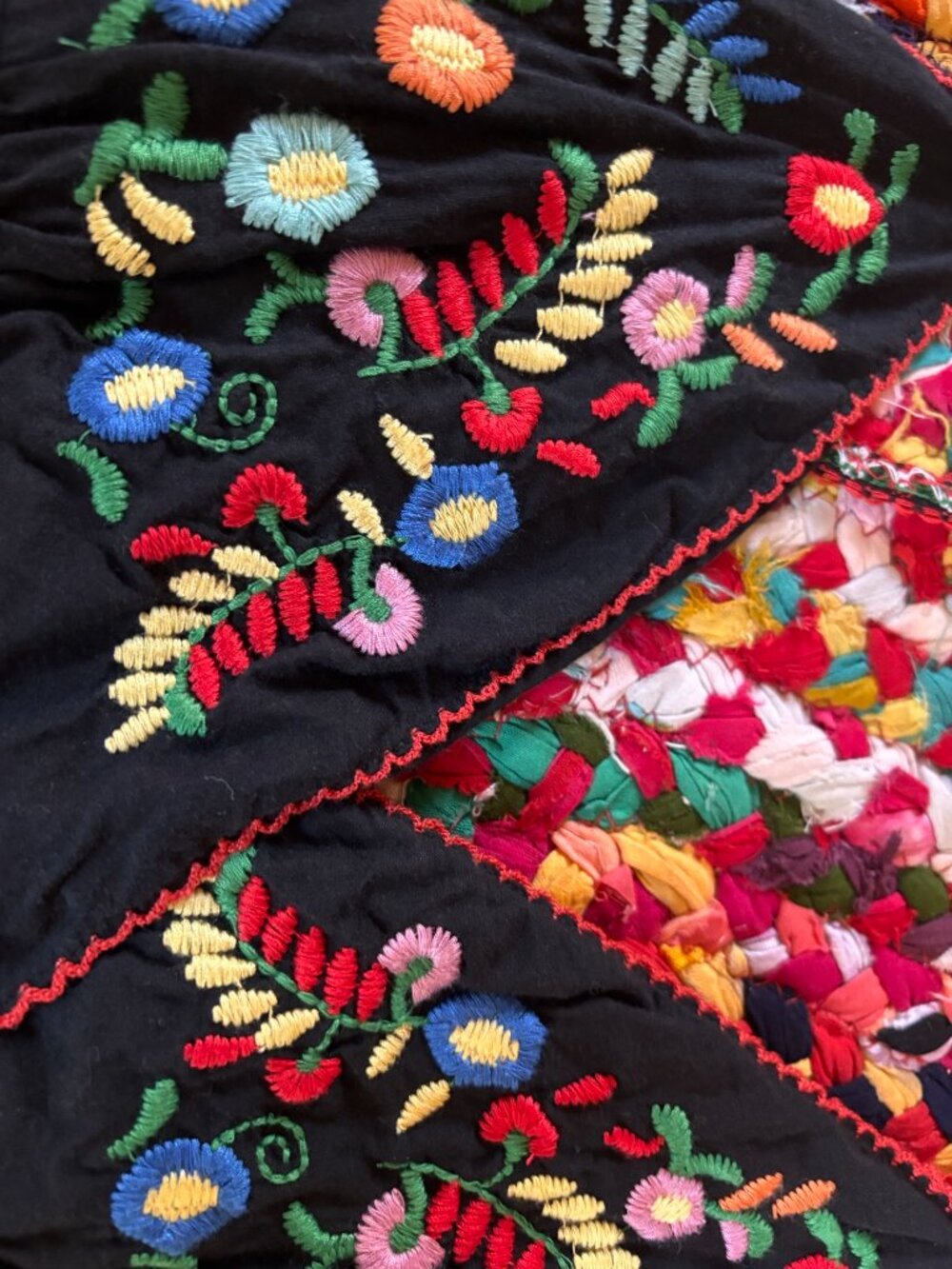 Black Boho Embroidered Sundress • Colorful Floral Embroidery • Spaghetti Strap - Picture 6 of 7